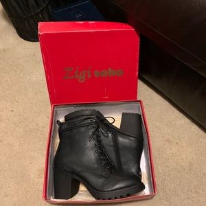 Black combat style boots with low heel